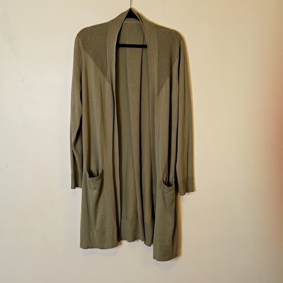 Long Olive Open Front sweater size Large - Picture 1 of 6
